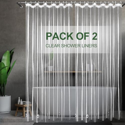 UFRIDAY 9G Thick Clear Shower Curtain Liner 2 Pack, 72 W X 75 L inch Heavy Duty Waterproof EVA Shower Curtain Liner 2 Pack with 5 Bottom Magnets and 12 Grommet Holes, Transparent - size: 72"W x 75"L (Pack of 2)