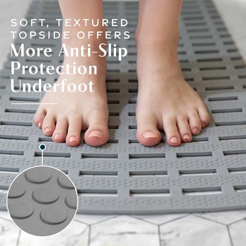 SlipX Solutions 31"x15" Weighted Non Slip Bath Mat for Textured Tubs, Gray | No Suction Cup Design, Safe For Refinished Bathtubs & Showers, Doesn't Float, Stays Put On Tile, Texture, & Stone - color: Gray