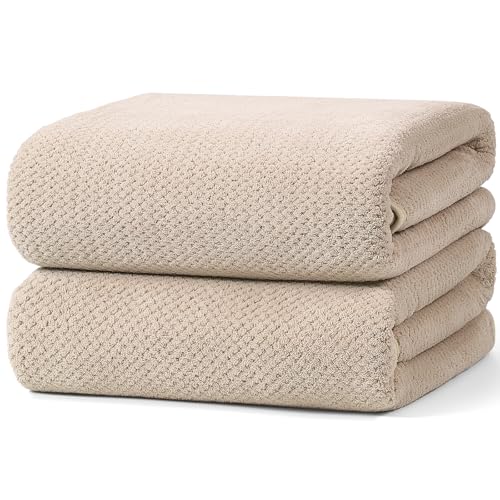 2PC Bath Sheets,40"x80" Microfiber Bath Towels,Beige | Extra-large size, Quick dry, Highly Absorbent, Lint Free，shower towels for bathroom gym spa，Big and Tall users - color: Beige, size: 2Piece Bath Sheet
