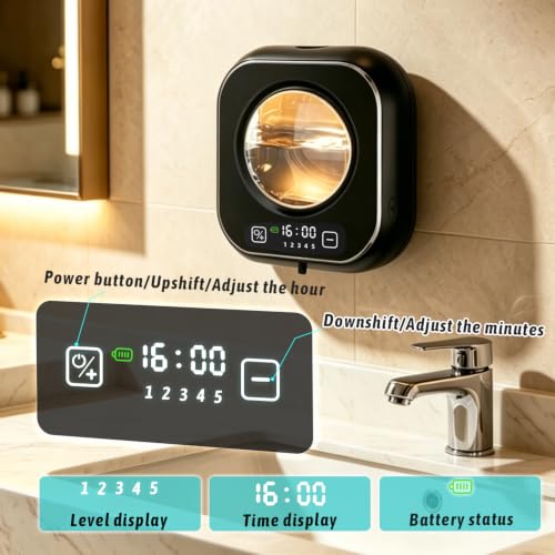 Automatic Soap Dispenser Touchless, Wall Mount Hand Soap Dispenser 10.8oz, LED Clock Electric Sensor Pump with 5 Speed Foam,120-Day Long-Life Battery, IPX5 Waterproof for Kitchen Bathroom Office Hotel