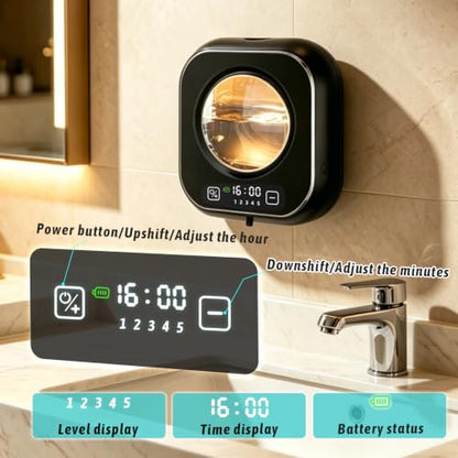 Automatic Soap Dispenser Touchless, Wall Mount Hand Soap Dispenser 10.8oz, LED Clock Electric Sensor Pump with 5 Speed Foam,120-Day Long-Life Battery, IPX5 Waterproof for Kitchen Bathroom Office Hotel
