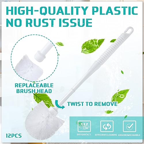 Roshtia 12 Sets Toilet Brush and Holder Set for Bathroom Toilet Bowl Brush Scrubber with Caddy for Deep Cleaning, 14.57 Height (White) - color: White
