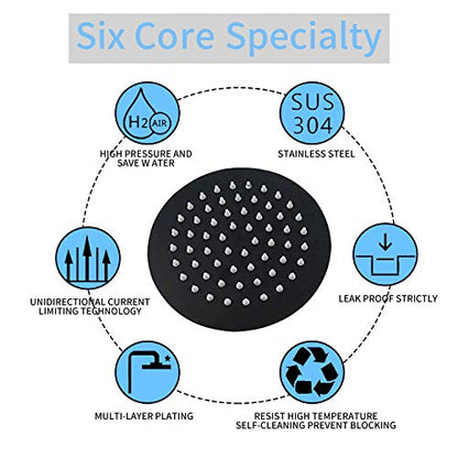 Black Shower Head GGStudy 6 inch Round Rain Shower Heads Stainless Steel High Pressure Ultra Thin Rainfall Bath Shower Self-cleaning Silicone Nozzle - color: Black, size: Round