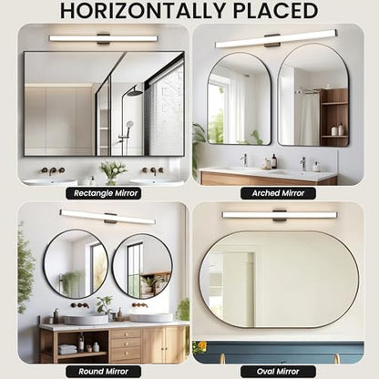Modern LED Bathroom Vanity Light 48 inch 32W Dimmable 3CCT Bathroom Light Fixture Over Mirror Rectangle Bath Vanity Light Bar with Double Layer Acrylic Shade (Matte Black) - color: Black, size: 48 inch