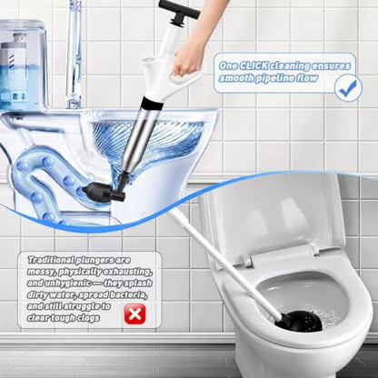High Pressure Toilet Plunger, Heavy Duty Plunger for Bathroom White | High Pressure Air Drain Blaster Toilet Plunger with Real-Time Pressure Gauge, Heavy Duty Toilet Unclogger for Bathroom Clogs - color: White