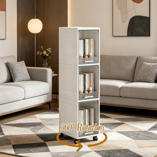 3 Drawer Slim Storage Organizer, Narrow Plastic Storage Drawer Cart with 4 Wheels, 3 Tier Space Saving Storage Tower Box, Narrow Storage Cart for Small Space Bedroom Bathroom Kitchen Pantry Office