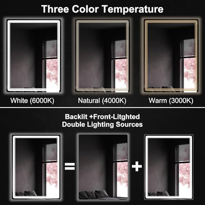 LED Bathroom Mirror with Lights, Anti-Fog, Dimmable, Lighted Bathroom Vanity Mirror for Wall, UL-Certified (27 x 36) - size: 27"L x 36"W