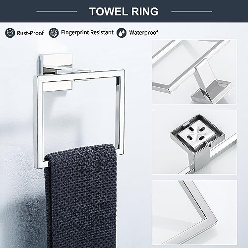 TQKAG 6-Piece Towel Bar Set, 23.6" Bathroom Hardware Set, Polished Chrome | SUS304 Stainless Steel, Chrome Bathroom Accessories Include Toilet Paper Holder, Towel Bar, Towel Ring, Coat Hook, Wall Mount - color: Polished Chrome, size: 6-Pieces Set-A