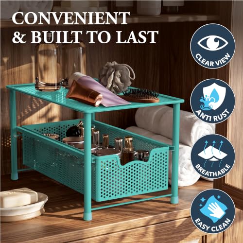 Simple Houseware Stackable Under Sink Sliding Basket Drawer, Turquoise | Perforated Free Standing Organizer, Kitchen/Pantry/Cabinet/Counter - color: Turquoise
