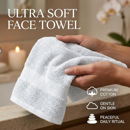 Sofea 100% Cotton Washcloths Set of 12, (12 x 12 Inch) 520 GSM Wash Cloths, Extra Soft Absorbent Quick Dry Face Towels - color: White