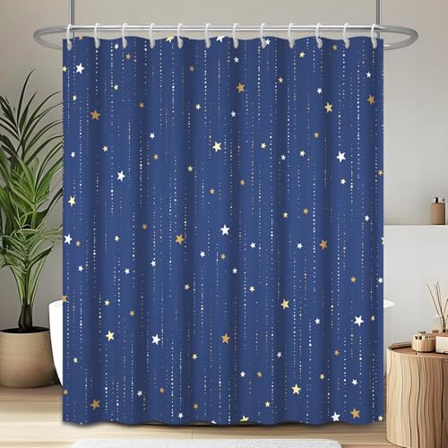 Starry Night Shower Curtain, Waterproof Shower Curtains for Bathroom, Cloth Star Shower Curtain Set with Hooks, Blue Celestial Space Shower Curtains, 72x78 Inches - color: Starry Night - Blue, size: 72"W x 78"L (Pack of 1)