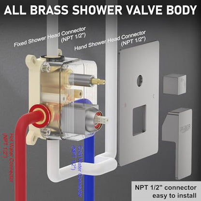 Iriber 12-Inch Rainfall Shower System with Handheld Combo, Brushed Nickel Finish, High Pressure Brass Shower Set - color: Brushed Nickel 05