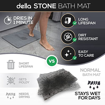 della Premium Stone Bath Mat - Luxurious Quick Drying Diatomite Bathstone for Bathroom Floor - Modern Super Absorbent Diatomaceous Earth Shower Mat, Water Absorbent Bathmat (Stripes)