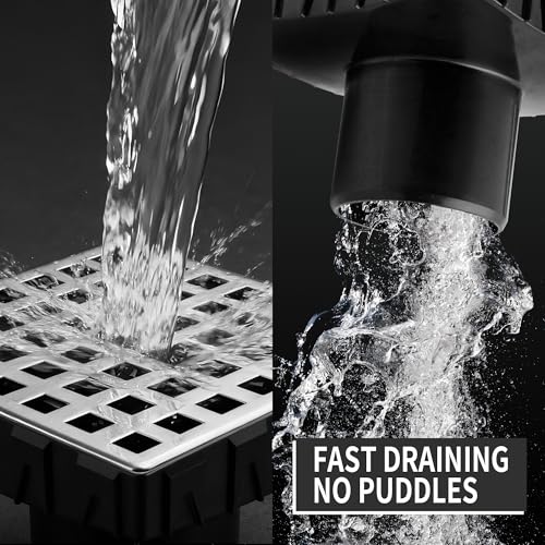 4 Inch Square Shower Drain, 304 Stainless Steel Cover Panel with ABS Frame, Removable Quadrato Pattern Grate with Hair Catcher, CUPC Certified, Brushed Nickel