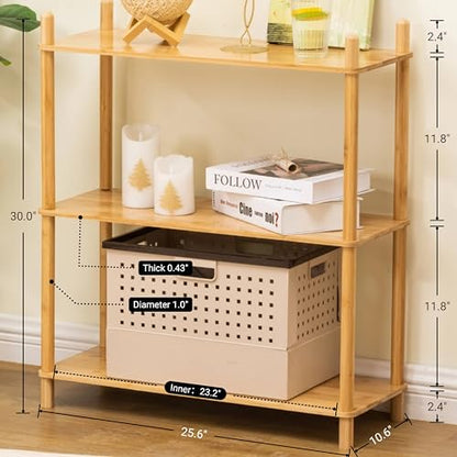 3-Tier Expandable Freestanding Open Bamboo Book Shelf - No-Tool Assembly & Modular,Bathroom Storage Shelf Unit Plant Stand for Small Space, Bedroom, Living Room, Home Office(Natural, 3-Tier) - color: Natural 3-tier-1