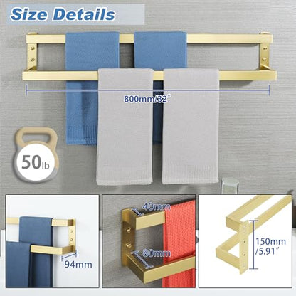 Alise Double Towel Bar, 32" Double Towel Racks for Bathroom, Brushed Gold | Bathroom Towel Rack Wall Mounted, 3.54" Wide Faster Drying, Ladder Design, SUS304 Stainless Steel - color: Brushed Gold, size: 32-inch