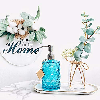 JASAI 12 Oz Diamond Design Soap Dispenser with Rust Proof Soap Pump | Kitchen Soap Dispenser for Bathroom, Hand Soap, Dish Soap (Clear Blue). - color: Blue