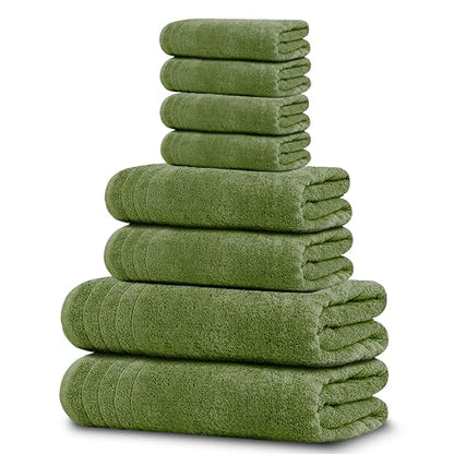 8 Piece Towel Set, 2 XL Bath, 2 Hand, 4 Washcloth, Green | 100% Cotton, Lighter Weight, Quicker to Dry, Super Absorbent, Perfect for Bathroom - color: Green