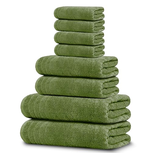 8 Piece Towel Set, 2 XL Bath, 2 Hand, 4 Washcloth, Green | 100% Cotton, Lighter Weight, Quicker to Dry, Super Absorbent, Perfect for Bathroom - color: Green