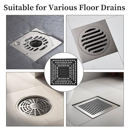 Square Silicone Shower Drain Hair Catcher, Prevents Clogs, Easy Clean & Install Bathroom Drain Cover for Shower/Tub/Sink, Fits Most Standard Drains, Black - color: Black