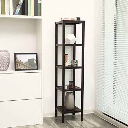 SONGMICS Bamboo Storage Shelf, 5-Tier Shelving Unit, Multifunctional, in the Entryway, Bathroom, Living Room, Balcony, Kitchen, 13 x 13 x 57.5 Inches, Brown UBCB55Z - color: Brown, size: 5 Tiers (13"D x 13"W x 57.5"H)