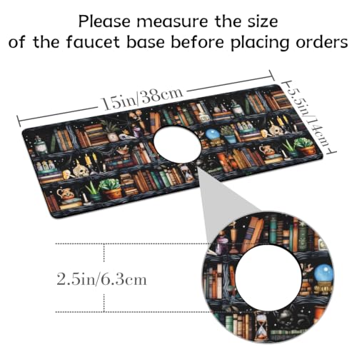 Halloween Kitchen Sink Splash Guard Faucet Mat,Black Witches Bookshelf Skulls Halloween Faucet Non-slip Absorbent Mat,Farmhouse Sink Splash Guard Behind Faucet for Kitchen Bathroom,15"x5.5" - color: Drying Faucet Mat 16