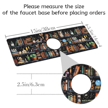 Halloween Kitchen Sink Splash Guard Faucet Mat,Black Witches Bookshelf Skulls Halloween Faucet Non-slip Absorbent Mat,Farmhouse Sink Splash Guard Behind Faucet for Kitchen Bathroom,15"x5.5" - color: Drying Faucet Mat 16