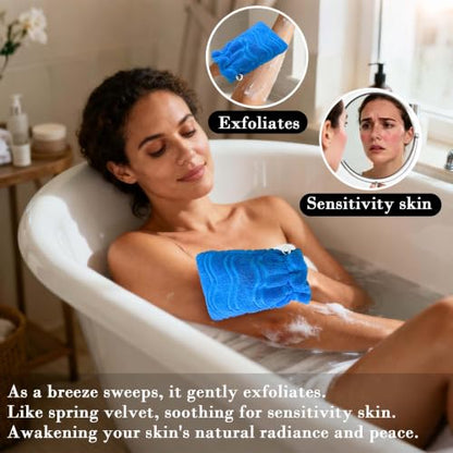 VOOVA & MOVAS Wash Gloves 6 Pack Blue Jacquard,European Style with Loop | Body Wash Gloves, Gentle Texture, Durable Cotton Fabric, Ideal for Face Care, Shower and Home Use. - color: Jacquard-blue Wave, size: 6PC Bath Mitts