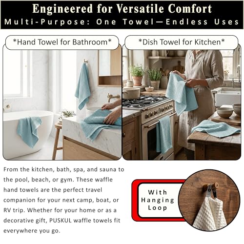 PÜSKÜL Natural 100% Turkish Cotton Waffle Kitchen and Hand Towels, 3-Piece | Turquoise, 32x16" Large, Premium 3D Honeycomb Weave Soft Absorbent Quick-Dry Lint-Free Dish Towel, Oeko-Tex Made in Turkey - color: Turquoise, size: Kitchen & Hand Towels Pack of