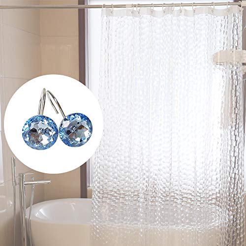 12 Pcs Bling Rhinestones Shower Curtain Hooks Bathroom Rolling Hooks - color: Blue