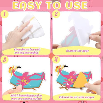 Yaomiao 24 Pcs Flamingo Non Slip Bathtub Stickers with Scraper | Shiny, Sparkle, Glitter, Peva, 4.53inch, Easy Apply, No Residue, for Bathroom, Shower Stairs Floor, Safety, Cute, Grip - style: Flamingo