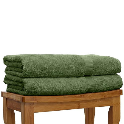Bare Cotton Luxury Hotel & Spa Towel 100% Genuine Turkish Bath Sheets Dobby Border (Bath Sheets - Set of 2, Moss) - color: Moss, style: Bath Sheets - Set of 2