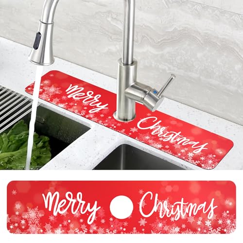 Merry Christmas Snowflake Kitchen Sink Splash Guard Mat Absorbent Fast Drying Mat Faucet Draining Mat Sink Splash Guard Behind Faucet Drip Catcher for Kitchen Bathroom 5.5"×24" - size: 5.5" x 5.5"