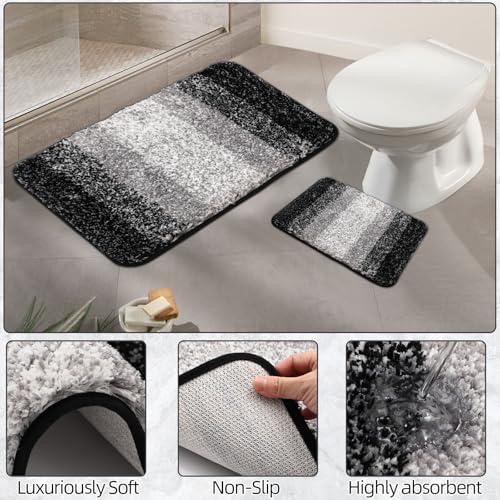 XLHOMO 24PCS Bathroom Sets with Shower Curtain and Rugs,Black Bathroom Accessories Set Waterproof Black and White Shower Curtain Set, Toilet Brush, Trash Can & Bathroom Rug - size: Bath Set+Shower Curtain+Bath Rugs, style: Black6