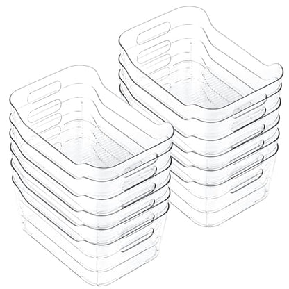 CiWiVOKi 12 Pack Clear Plastic Storage Bins, Acrylic Organizer and Containers with Handle for Pantry, Cabinet, Closet, Refrigerator, Freezer, Bathroom, Kitchen Under Sink Storage - size: 12 Pack