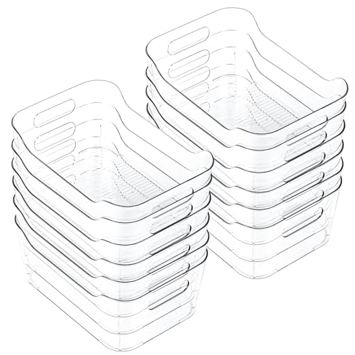 CiWiVOKi 12 Pack Clear Plastic Storage Bins, Acrylic Organizer and Containers with Handle for Pantry, Cabinet, Closet, Refrigerator, Freezer, Bathroom, Kitchen Under Sink Storage - size: 12 Pack