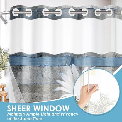 No Hook Shower Curtain with Snap in Liner 71x86 Inch Floral Blue | Farmhouse Rustic Butterfly Modern Double Layers Waterproof Fabric with See Through Top Window Open Grommet Bath Curtain - color: Blue Daisy 3, size: 71"W x 86"L (Pack of 1)