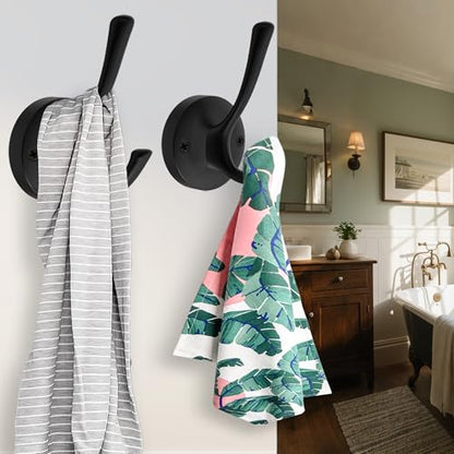 TOFIIGREM Black Wall Hooks Towel Hooks, 3 Pack Coat Hooks Robe Hook Heavy Duty Metal Double Bath Hook Wall Mounted, Hand Towel Hooks for Entryway Bathroom Kitchen Closet Garage - color: Black, size: 3 Pack