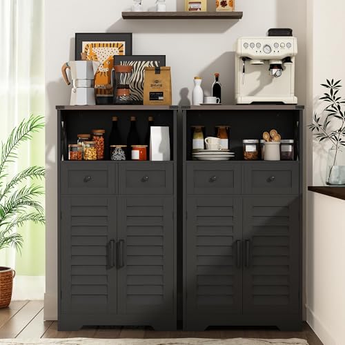 ChooChoo Farmhouse Storage Cabinet, Bathroom Floor Cabinet with Doors and Drawers, Kitchen Pantry Cabinet for Living Room, Laundry, Black