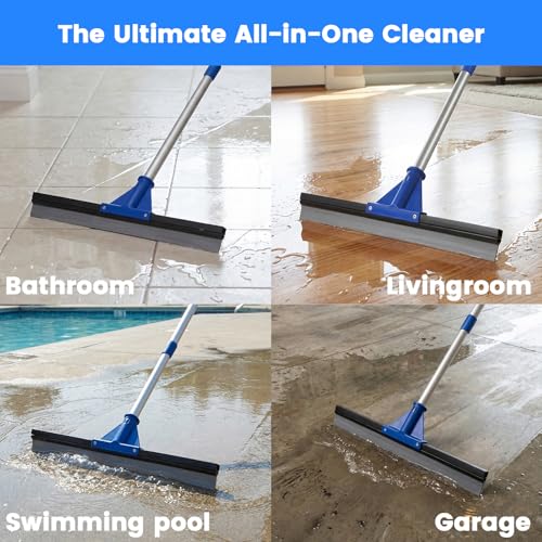 Floor Squeegee for Concrete Floor, 17.5" Heavy Duty Squeegee Broom for Floor, Commercial Scrubber Mop with Extendable Long Handle, Bathroom Tile Shower Glass Window