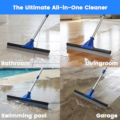 Floor Squeegee for Concrete Floor, 17.5" Heavy Duty Squeegee Broom for Floor, Commercial Scrubber Mop with Extendable Long Handle, Bathroom Tile Shower Glass Window