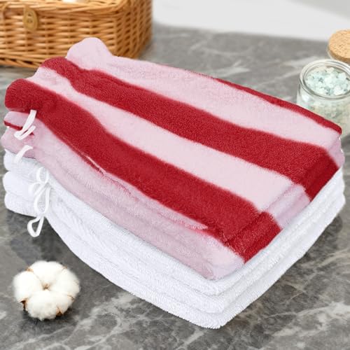 VOOVA & MOVAS Bath Gloves,6.3x8.3 in,European Style Washcloth with Loop | 100% Cotton, 6 Pack, Pink & Red Stripe, Soft & Absorbent, No Fade, Ice Pack Pocket, Quick Dry, for Shower & Gym - color: Pink Red Stripe & White, size: 6PC Bath Mitts