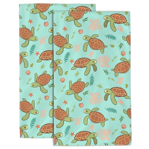 Hand Towels Set of 2 Cute Sea Turtles Towels for Bathroom Soft Absorbent Decorative Hand Bath Towels Dish Towels for Kitchen Sports Gym Yoga Home Decor 14 x 28 in - color: Cute Sea Turtles