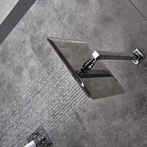 Cascada 12” Square Shower System (Wall Mounted) with Single Handle & square knob, 2 Functions (Rainfall & Handheld) (Brushed Nickel) - color: Brushed Nickel