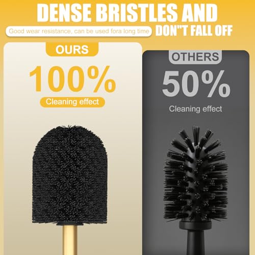 Toilet Brush and Holder, Toilet Cleaner Bowl Set with Two Brush with Extra Long Handle, Durable Bristles Toilet Scrubber and Covered Holder, Drip-Proof Stainless Steel Brushed Gold - color: Brushed Gold