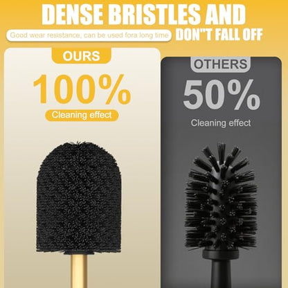 Toilet Brush and Holder, Toilet Cleaner Bowl Set with Two Brush with Extra Long Handle, Durable Bristles Toilet Scrubber and Covered Holder, Drip-Proof Stainless Steel Brushed Gold - color: Brushed Gold