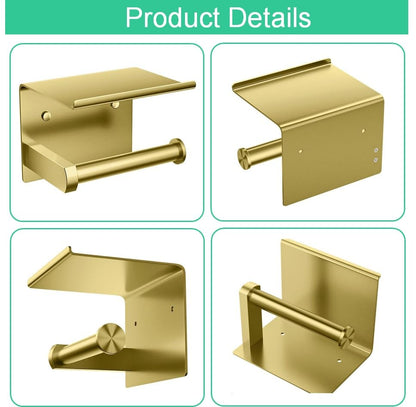 Premium Toilet Paper Holder with Phone Shelf, Wall Mounted, for Bathroom, Living Room, Restroom, RV, and so on, Stainless Steel-Rustproof,Tissue Roll Holder with Storage Shelf-Gold(YaoJooHome) - color: Gold