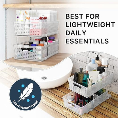 Simple Houseware 2 Tier Pull-Out Sliding Drawer Under Sink Storage, Clear | Great for Kitchen Bathroom Tray Shelf Organizer - color: Clear