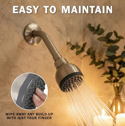 High Pressure Shower Head - 1.8 GPM - Brushed Nickel | Best 3 Inch Wall Mount Bathroom Showerhead For Boosting Low Flow With Anti-Clog Nozzles, Adjustable Brass Ball Joint - color: Brushed Nickel, size: 1.8 GPM