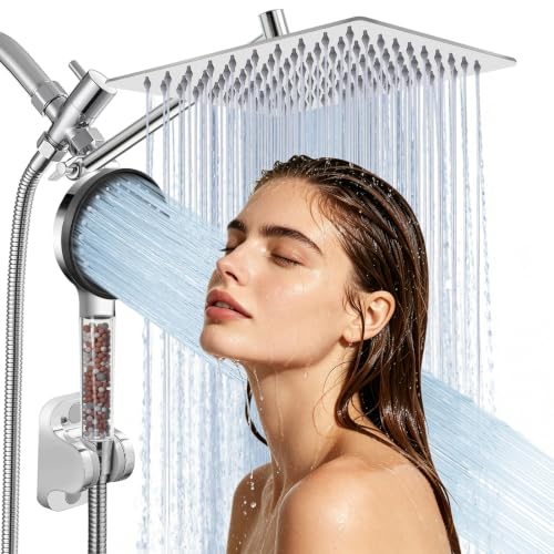 8 Inch Filtered Shower Head,Rain Shower Head with Handheld Spray Combo for Hard Water，Long Shower Hose - color: Sliver, size: 8 INCH Filtered